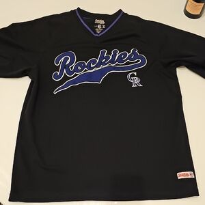 Stitches Black Colorado Rockies Jersey with Purple Accents